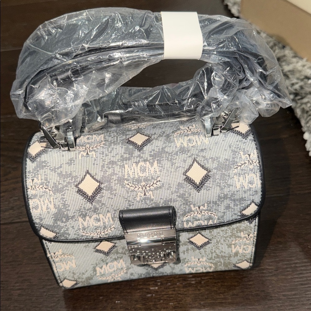 New! Authentic MCM Vintage Jacquard Small Satchel Grey - Monogram